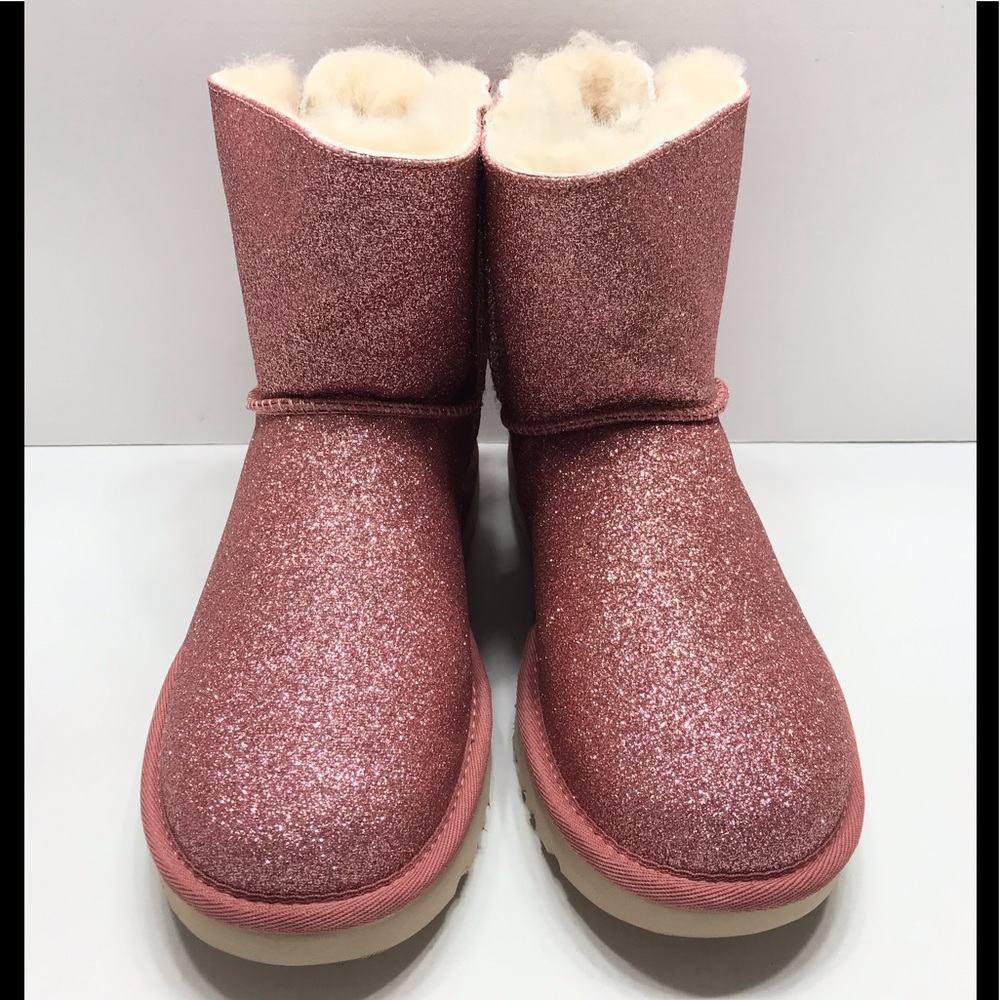 NEW UGG Mini Bailey Bow Pink Sparkle Womens Boots - Picture 2 of 8